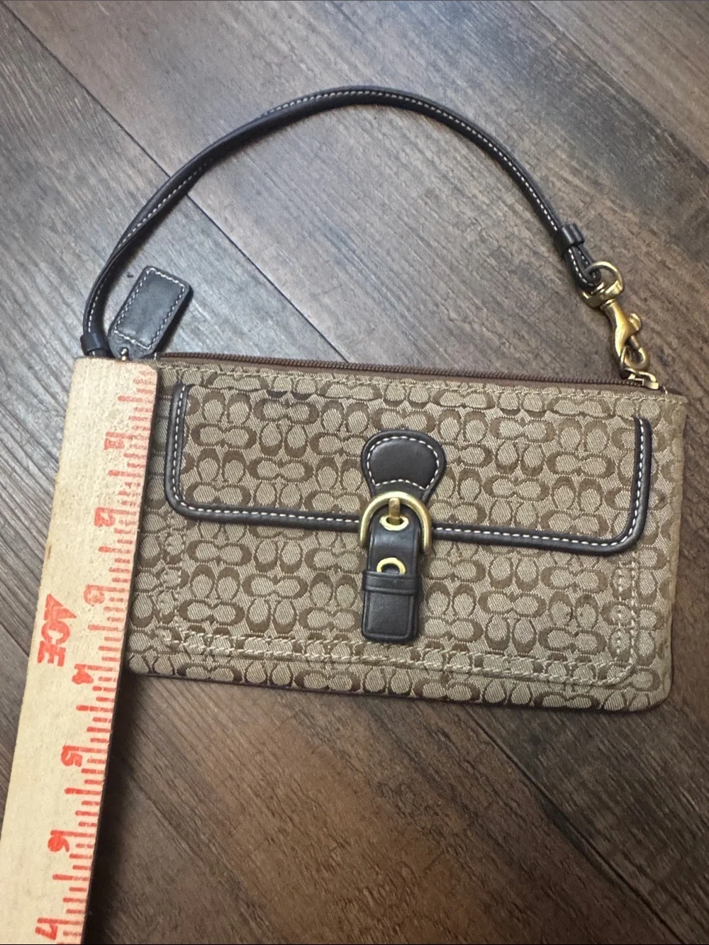 Coach Soho Vintage Tan and Brown Signature Canvas Wristlet with Leather Trim